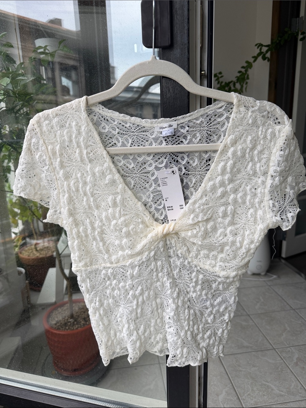 Urban Outfitters Ivory Lace Tie-Front Camisole